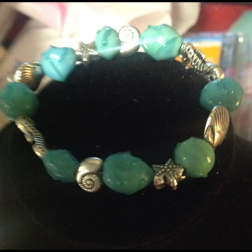 Turquoise glass bead and silver harm bracelet